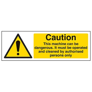 Caution Dangerous Machine Authorised Persons Sign - Adhesive Vinyl - 300x100mm (x3)