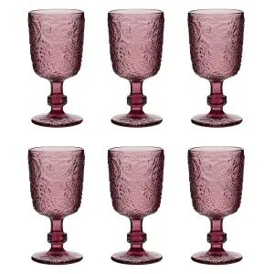 Set of 6 Luxury Bright Pink Drinking Wine Glass Wine Goblets 300ml