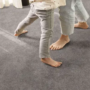 Grey Modern Plain Effect Non Slip Vinyl Flooring for Home, Shops, Offices, 4.0mm Pile Vinyl Sheet-2m(6'6") X 2m(6'6")-4m²