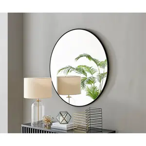 Alcantera Round Metal Frame Wall Mirror Simple and Elegant Modern Design Black / 100cm H x 100cm W