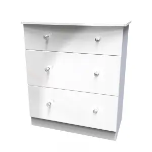 Broadway 3 Drawer Deep Chest with LED lights in White Gloss (Ready Assembled)