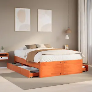 Berkfield Bed Frame without Mattress with Drawers Wax Brown 150x200 cm King Size Solid Wood Pine