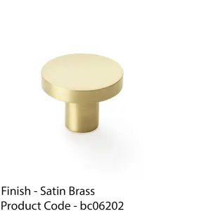 Slim Round Door Knob - Satin Brass 38mm Modern Cupboard Cabinet Pull Handle