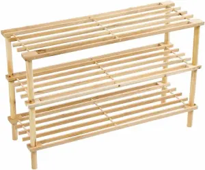 3 Tier Large Wooden Shoe Rack - Natural