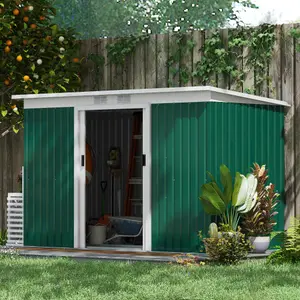 Outsunny 9 x 4FT Outdoor Metal Frame Garden Storage Shed w/ 2 Door, Dark Green