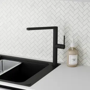 GoodHome Havarti Black Graphite effect Kitchen Side lever Tap