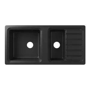 GoodHome Romesco Black Granite 1.5 Bowl Sink & drainer 515mm x 1050mm