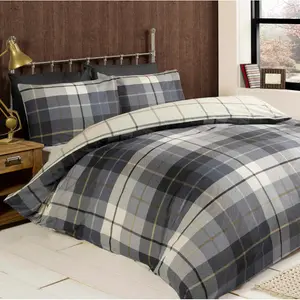 Check Flannel Argyle Duvet Cover with Pillowcases Blue / Single Duvet Cover + 1 Standard Pillowcase