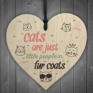 Red Ocean Cats Fur Coats Wooden Hanging Heart Home Plaque Friendship Plaque Cat Animal Lover