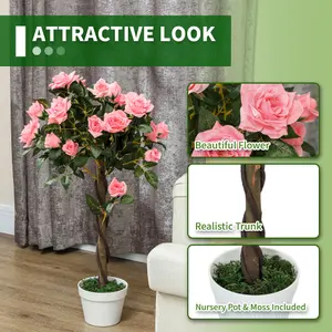 Outsunny Set of 2 90cm Artificial Rose Tree, Fake Decorative Plant, Pink