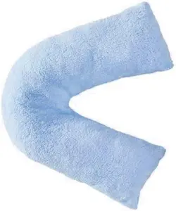 Teddy Bear Fleece Plush Warm Fuzzy Cuddly V-Shaped Pillow & Cover (Blue, V-Pillow With Teddy Cover)