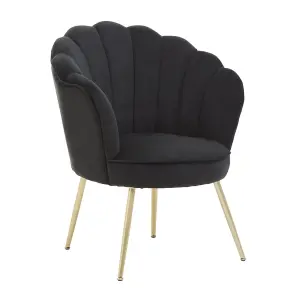 Interiors by Premier Black Velvet Scalloped Armchair, Supportive Armrest lounge chair, Easy to Clean Velvet Accent Chair