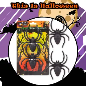 Halloween Spiders Decoration Trick or Treat 14cm x 10cm x 2cm Black Glitter