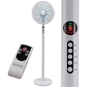 MYLEK 14" Adjustable Stand Fan 60W with Remote Control - Oscillating Pedestal Fan with Timer, 3 Speed Settings & 3 Wind Modes