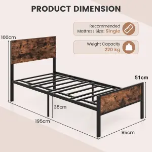 COSTWAY Single Size Metal Bed Frame Platform Bed w/ Headboard & Footboard