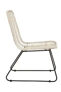 Interiors by Premier White Rattan Chair with Black Metal Legs, Hand Woven Rattan Dining Chair, Outdoor Rattan Chair for Garden