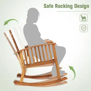 Costway Patio Rocking Chair Garden Backyard Acacia Wood Rocker with Seat & Back Cushions