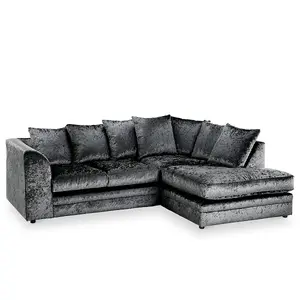 Bella Crushed Velvet Right Hand Facing Corner Sofa Black