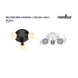 Nordlux Milford Mini 3-Rondel Indoor Living Dining Kitchen Bedroom Ceiling Light In Black (Diam) 10cm