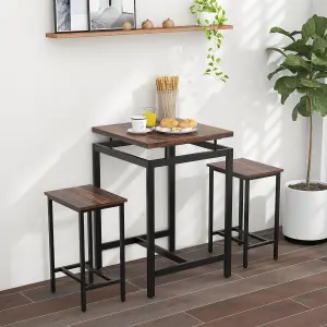 Costway 3 PCS Pub Dining Table Set Industrial Counter Height Table & 2 Stools