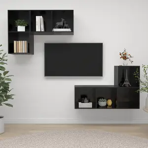 Berkfield Wall-mounted TV Cabinets 4 pcs High Gloss Black Engineered Wood