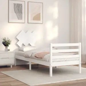 Berkfield Bed Frame with Headboard White Single Solid Wood