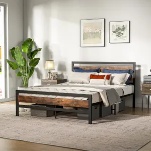 Costway Metal Bed Frame King Size  Industrial Platform Bed with Headboard and Footboard