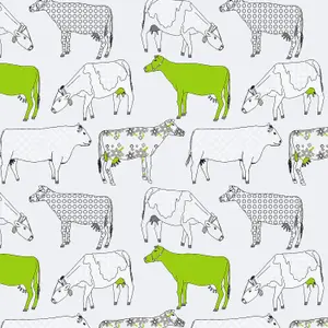 Galerie Kitchen Style 3 Green Grey Black White Cow Motif Smooth Wallpaper