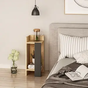 Lochlan Modern Compact Nightstand Bedside Table 25 x 27 x 60cm  Bedroom Furniture Oak/Anthracite / Left Orientation