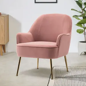 Pink Velvet Effect Relaxer Chair Occasional Armchair with Gold Plated Feet