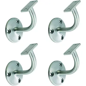 4 PACK - Heavy Duty Stair Handrail Bannister Bracket Arm - Satin Steel 85mm Proj Holder