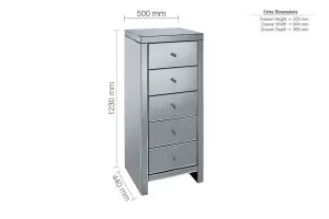 Birlea Seville 5 Drawer Narrow Chest Mirrored