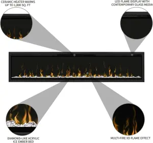 Dimplex XL74 Ignite XL Built-In Linear Electric Fireplace 74" - MEDIA WALL LED COLOURS - CRYSTALS - REALISTIC EFFECT FLAMES -