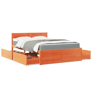 Berkfield Bed with Drawers and Mattress Wax Brown 140x190 cm Solid Wood Pine