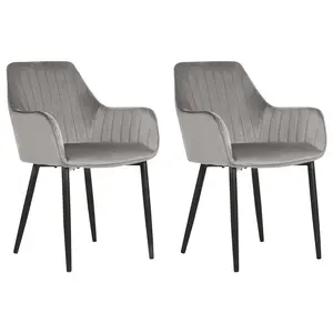 Set of 2 Dining Chairs WELLSTON Velvet Dark Grey