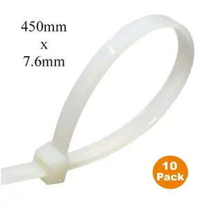 Home.smart 10 x Natural Long Cable Ties 450mm x 7.6mm Wide Heavy Duty Nylon Zip Ties