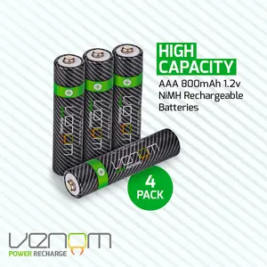 Venom Rechargeable AAA Batteries - 800mAh High Capacity - Pack of 4