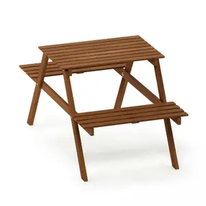 Furinno Tioman Hardwood Kids Picnic Table and Chair Set in Teak Oil, Natural