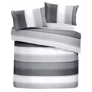 Polyester Striped Duvet Cover Set with Pillowcases Grey / Super King Duvet Cover