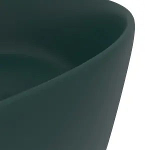 Berkfield Luxury Wash Basin Round Matt Dark Green 40x15 cm Ceramic