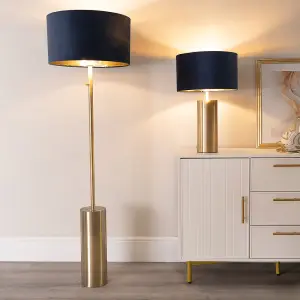 ValueLights Lexy Gold Touch Table Lamp with Navy Blue Velvet with Gold Inner Lamp Shade