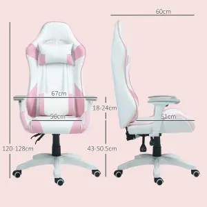 HOMCOM Gaming Chair for Adults Faux Leather Computer Chair w/ 3D Armrests Pink