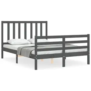 Berkfield Bed Frame with Headboard Grey 140x190 cm Solid Wood