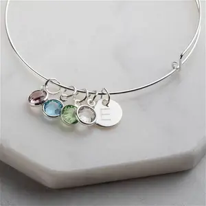 Personalised Swarovski Birthstone And Engraved Bangle