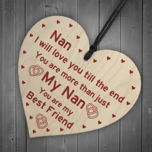 Nan Best Friend Gift Wooden Heart Birthday Mothers Day Gift For Nan From Grandchild