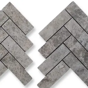 Silver Shadow Marble Herringbone Mosaic SAMPLE