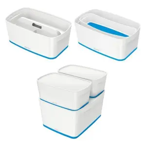 Leitz MyBox Wow White Blue 4-Pack Small Storage Box with Lid 5 Litre