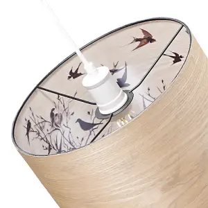 Eco Friendly Bamboo Wood Effect Lamp Shade with Inner Lining of Birds and Trees