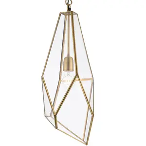 Hanging Ceiling Pendant Light Brass & Glass Shade Modern Lamp Bulb Feature Rose