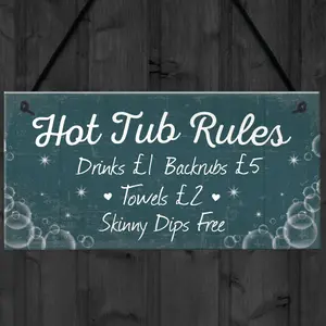 Red Ocean Funny Hot Tub Rules Novelty Hanging Garden Shed Plaque Jacuzzi Pool Funny Gift Sign